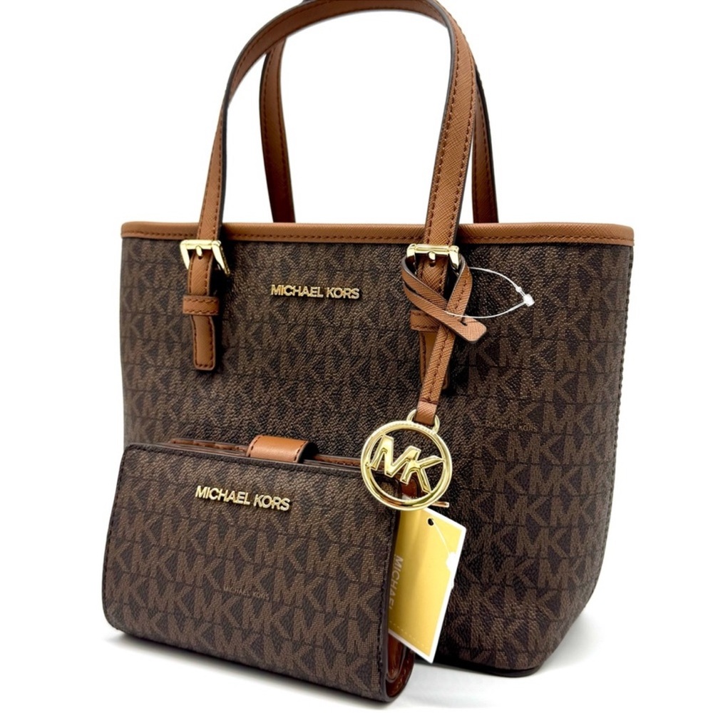 Michael Kors Jet Set Travel XS Logo Top-Zip Tote Bag & Matching Bifold Wallet